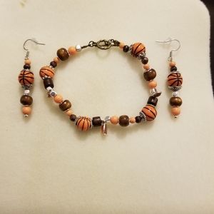 NWT Handcrafted Acrylic Basketball Themed Charm Bracelet and Earrings Set